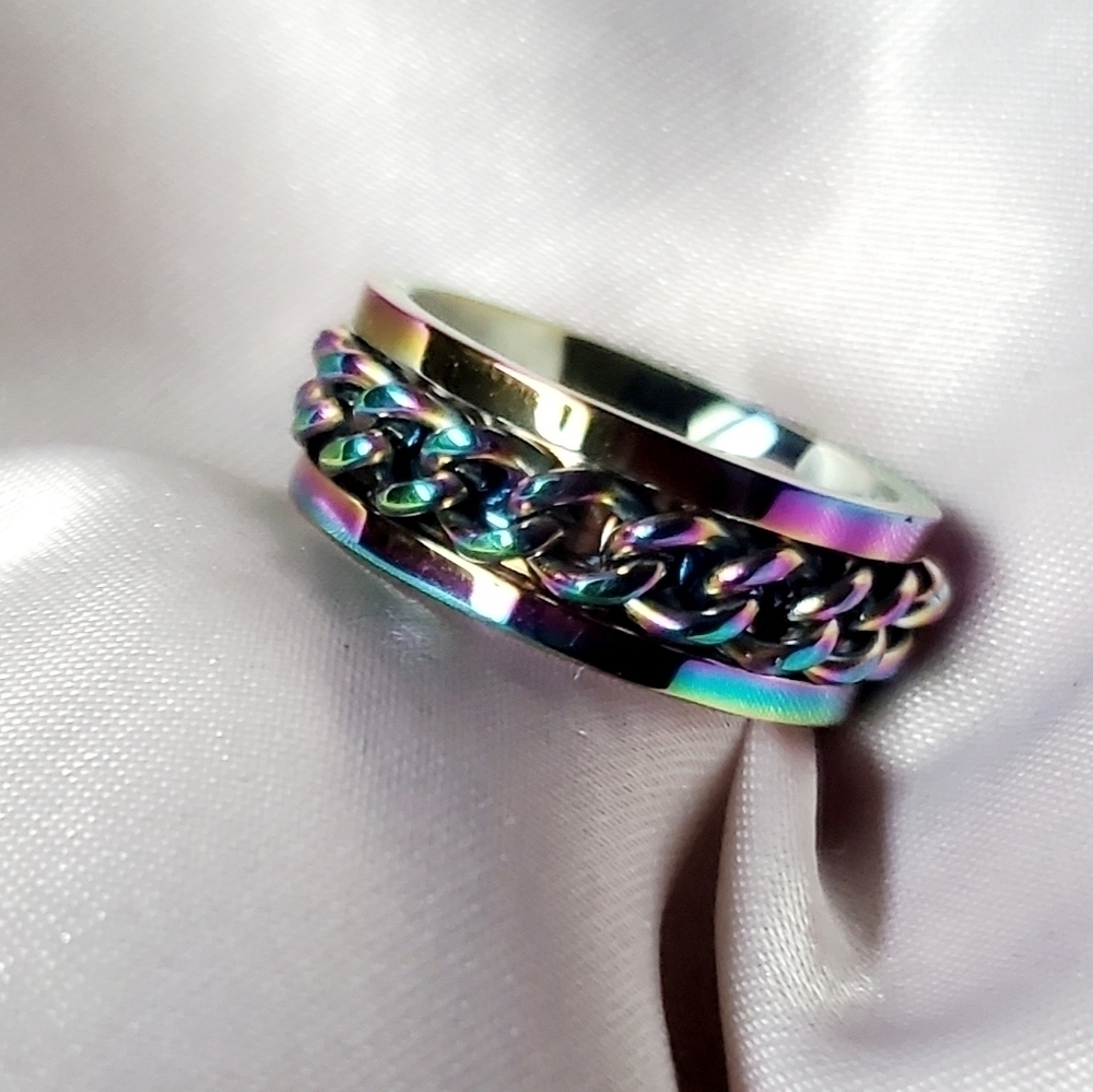 Chain Linked Stainless Steel Spinner Anxiety Ring